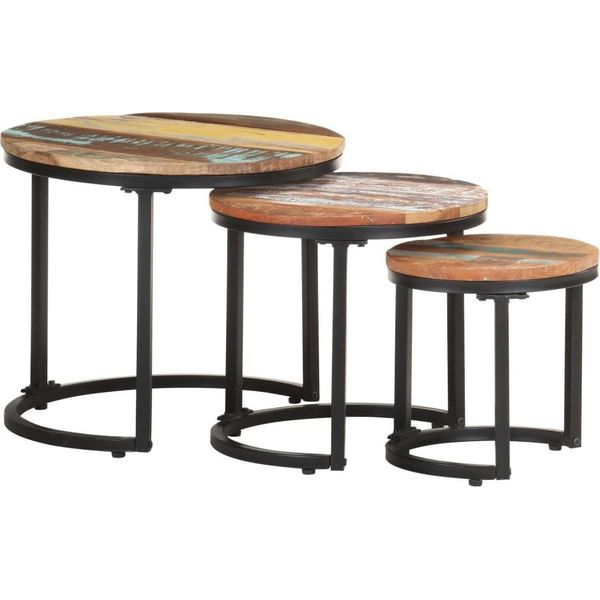 The Living Store Tavolini 3 Pezzi. Legno Massiccio Riciclato-image