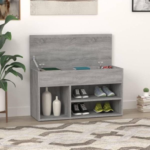 The Living Store Panca Per Scarpe Grey Sonoma 80X30X45 Cm Materiale In Legno-image