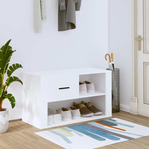 The Living Store Scarpiera Bianca 80X35X45 Cm Materiale Legno-image