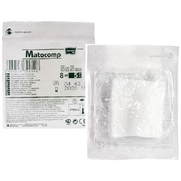 Compressa Sterile 7,5 X 7,5 Cm In Garza, 8 Strati, 17 Fili, Matocomp, 3 Pezzi, Confezione Blister-image