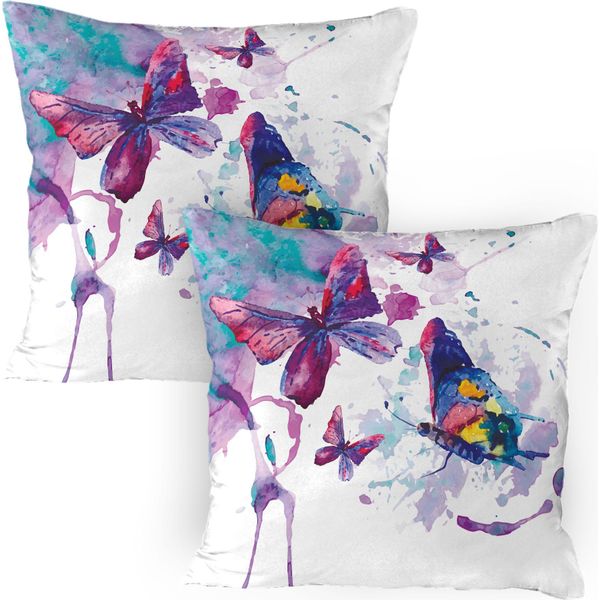 Abakuhaus Federa Per Cuscino Butterfly Confezione Da 2, Stampa Acquerello Disegno Di Farfalla Energia Dell'anima Arte Moderna Decorazione, Federa Per Cuscino Stampata Decorativa, 80X80 Cm, Multicolore-image