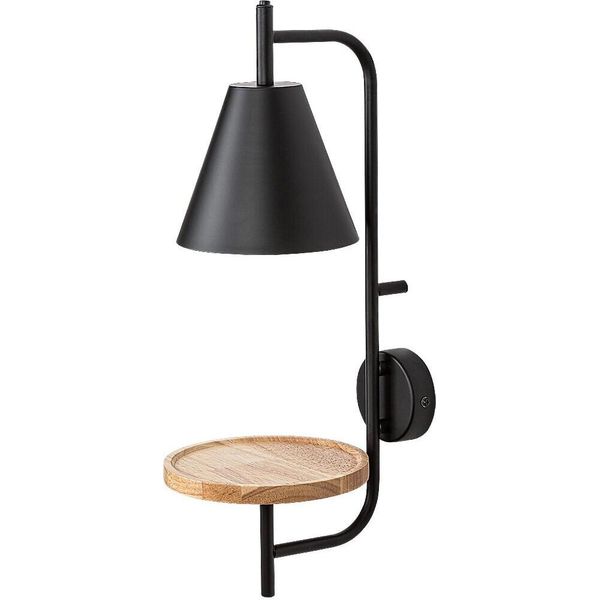 Lampada Da Parete Moderna Nera Opaca Con Mensola In Legno Con Interruttore Per Soggiorno Camera Da Letto 1Xe27 15W Azome Rabalux-image