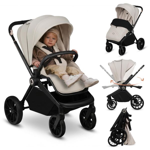 Lionelo Mika Plus Passeggino Universale Fino A 22 Kg Alta Manovrabilità Capottina Xxl Con UPF50+ Beige-image