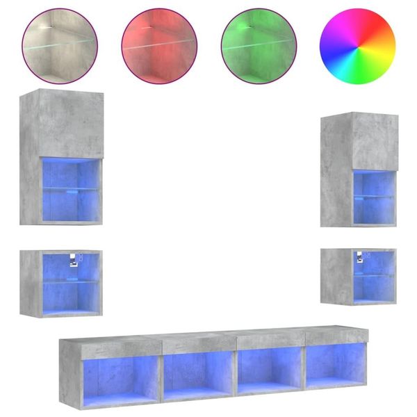 Syfax™ Mobili Tv A Muro Con Led 8Pz Grigio Cemento Legno Multistrato-image
