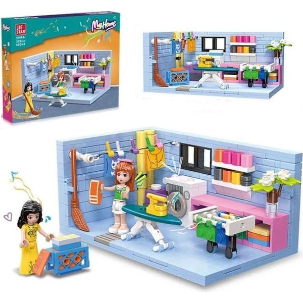 Jie Star My Home Blocks - Lavanderia Con Personaggi - 329 Pezzi-image