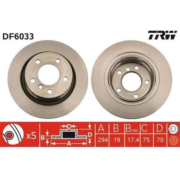 2X Disco Freno Trw DF6033 Per Bmw Z4 Roadster (E85) Z4 Coupé (E86) 74 6Mm 294Mm-image