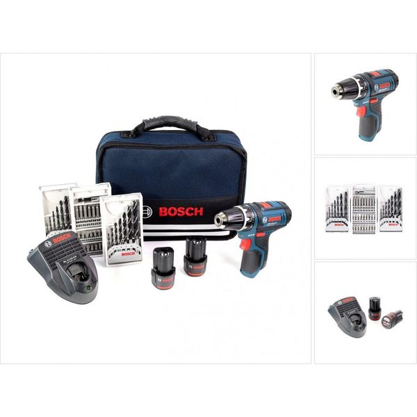 Trapano Avvitatore A Batteria Bosch Gsr 10.8-2-Li Professional Con 2 Batterie Da 2,0 Ah, Caricabatterie E 39 Accessori In Borsa-image