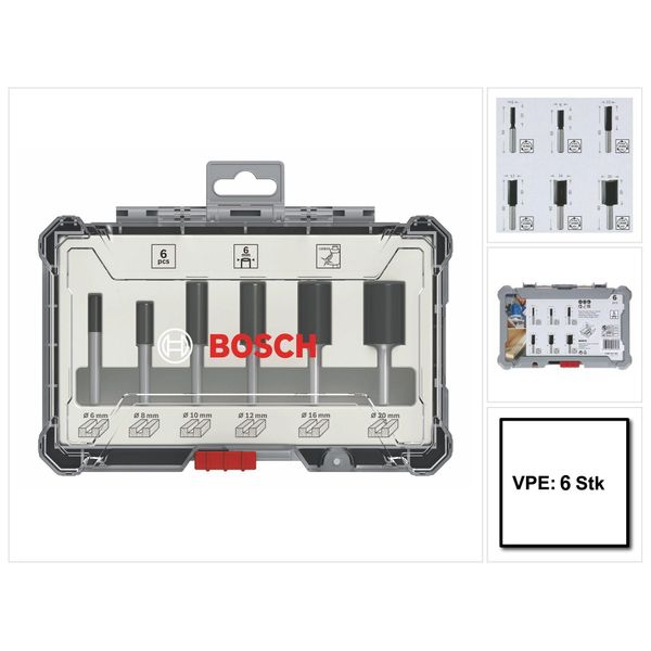 Bosch - Testa Di Taglio - Per Legno Tenero, Legno Duro - 6 Pezzi - 6 Mm, 8 Mm, 10 Mm, 12 Mm, 16 Mm, 20 Mm - Cilindrica - Lunghezza: 54 Mm, 50 Mm, 60 Mm (2607017465)-image