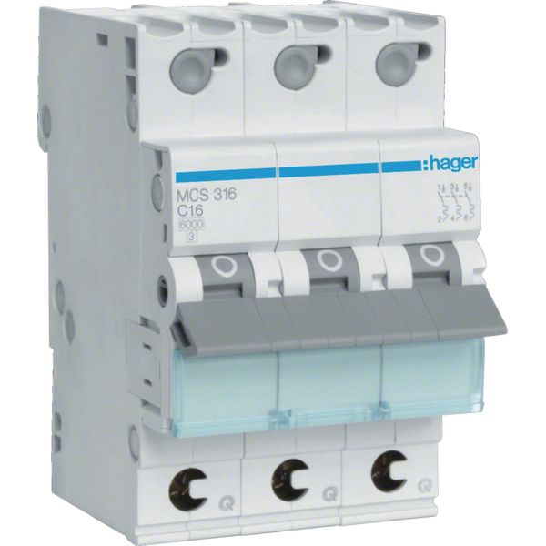 Interruttore Hager Ls A 3 Poli, 6Ka, Caratteristica C, 16A Hager MCS316-image