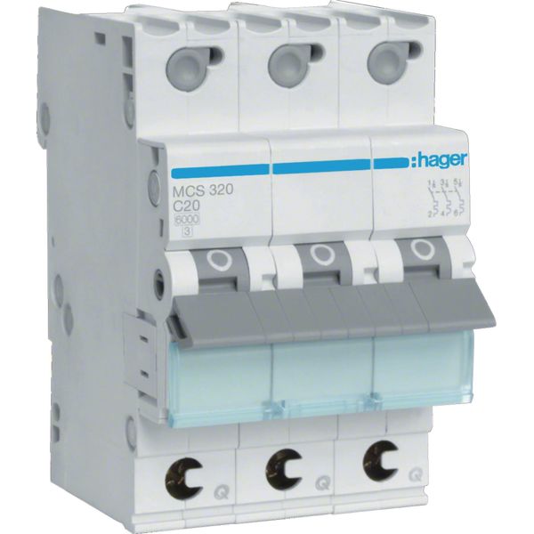 Interruttore Hager Ls 3 Poli 6Ka Caratteristica C 20A 3 Moduli Hager MCS320-image