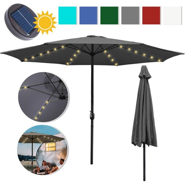 Tolletour Ombrellone Da Giardino Da 3,5 M Ombrellone Da Balcone UV40+ Giardino Idrorepellente Con Led Solare, Grigio, 3,5 M-image