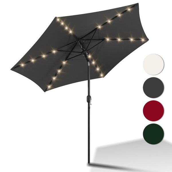 Ombrellone Jopassy 2,7 M Con Led Ombrellone Da Mercato Solare Con Manovella UV40+ Ombrellone Da Esterno Terrazze, Grigio, 2,7 M-image