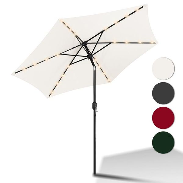 Ombrellone Jopassy 2,7 M Con Led Ombrellone Da Mercato Solare Con Manovella UV40+ Ombrellone Da Esterno Terrazze, Beige, 2,7 M-image
