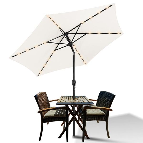 Jopassy Ombrellone Da Giardino Da 2,7 M Ombrellone Da Balcone UV40+ Resistente All'acqua Con Led Solare, Beige, 2,7 M-image