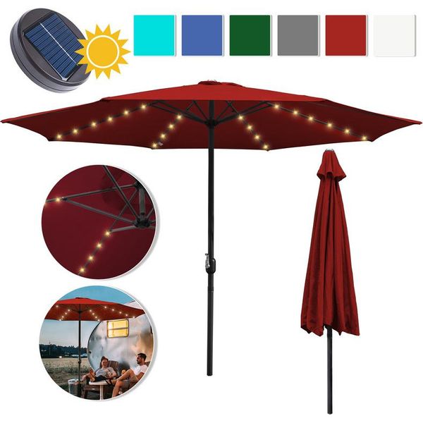 Tolletour Ombrellone Da Giardino Da 3 M Ombrellone Da Balcone UV40+ Resistente All'acqua Con Led Solare, Rosso, 3 M-image