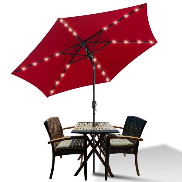 Ombrellone Jopassy 2,7 M Con Led Ombrellone Da Mercato Solare Con Manovella UV40+ Ombrellone Da Esterno Terrazze, Rosso, 2,7 M-image