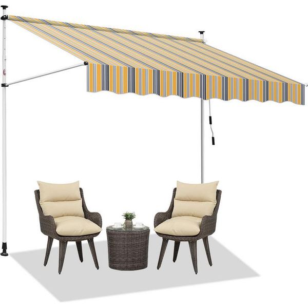 Swanew Tenda Da Sole Per Balcone Tenda Resistente Ai Raggi Uv E All'acqua, Retrattile Da 3,5 M, Gialla E Blu-image