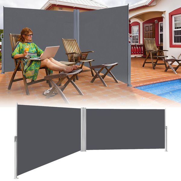 Tenda Laterale Jopassy Tenda Laterale Estensibile In Alluminio Tenda Da Giardino Protezione Solare Protezione Dalla Pioggia 180X600 Grigio-image
