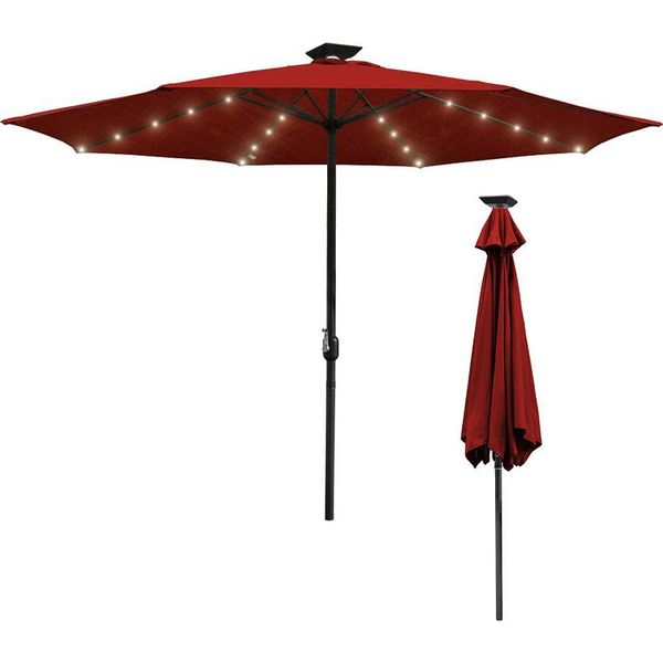 Jopassy Ombrellone Da 3,5 M UV40+ Protezione Solare Ombrellone Da Giardino Ombrellone Da Spiaggia Led Solare, Rosso-image