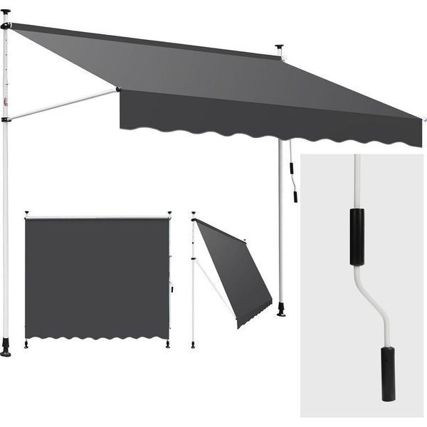 Tenda Da Sole Per Balcone Fiqops Tenda Resistente Ai Raggi Uv E All'acqua, Retrattile 3,5M, Grigio Puro-image