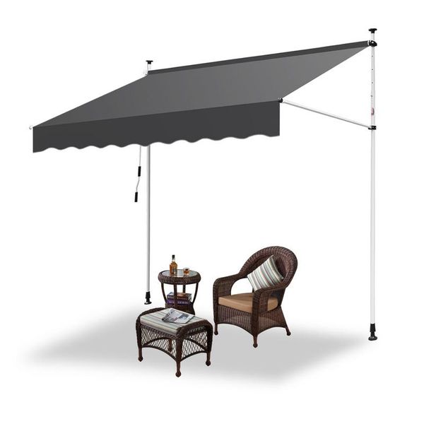 Jiubiaz Tenda Da Sole Per Balcone A Braccio Pieghevole Tenda Da Sole A Pinza Tenda Da Sole Per Balcone 4M, Grigio Puro-image