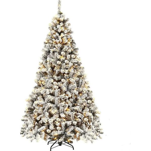 Costway 225Cm Albero Di Natale Artificiale Con Neve Incl. 1010 Aghi In Pvc, 450 Luci Led Bianco Caldo E Supporto In Metallo, Abete, Albero Di Natale, Bianco-image