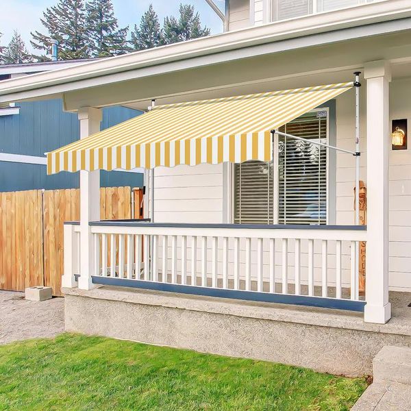 Jopassy Tenda Da Balcone Tenda A Braccio Articolato Tenda A Morsetto Tenda Parasole Balcone 1,5 M, Giallo E Bianco-image