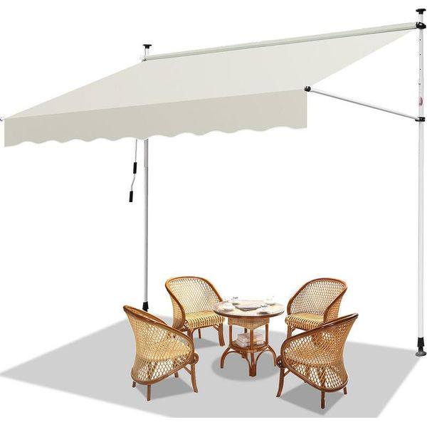 Jiubiaz Tenda Da Sole Per Balcone A Braccio Pieghevole Tenda Da Sole A Pinza Tenda Da Sole Per Balcone 3,5M, Crema-image