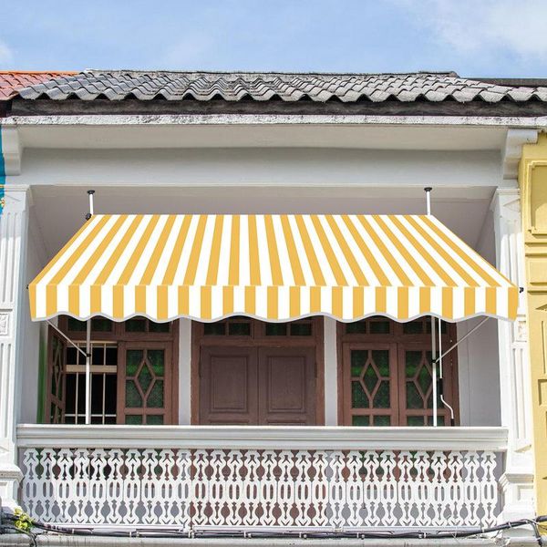 Tenda Da Sole Jiubiaz Resistente Ai Raggi Uv E All'acqua, Retrattile 2M, Gialla E Bianca-image