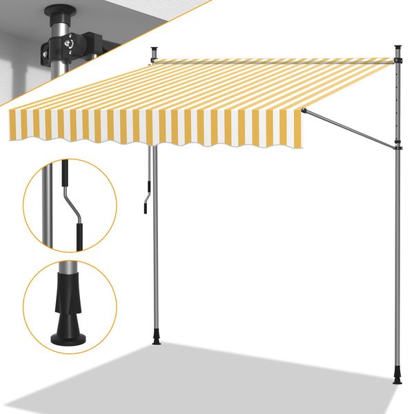 Yakimz Tenda Da Sole A Morsetto Tenda Da Sole Per Balcone Tende Da Giardino Resistente Ai Raggi Uv Tenda A Bracci Pieghevoli Bianco Giallo 3,5M-image