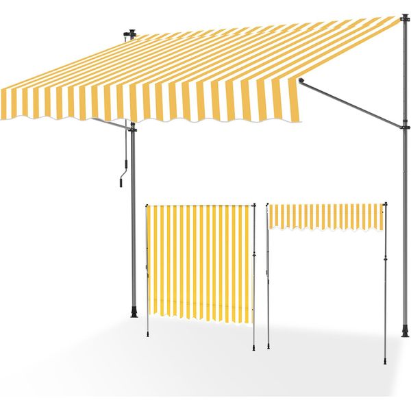 Yakimz Tenda Da Sole Tenda Da Sole Con Morsetti Tenda Da Sole Per Balcone Tende Da Sole Resistenti Ai Raggi Uv Tenda Da Sole Con Braccio Articolato Bianco Giallo 1,5 M-image