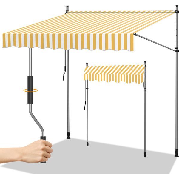 Yakimz Tenda Da Sole Tenda Da Sole A Morsetto Tenda Da Sole Per Balcone Tende Da Sole Resistenti Ai Raggi Uv Tenda Da Sole Con Braccio Articolato Bianco Giallo 3M-image