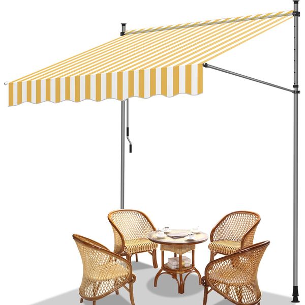 Fiqops Tenda Da Sole A Morsetto Tenda Da Sole Per Balcone Tenda Da Sole Per Giardino Resistente Ai Raggi Uv Tenda Da Sole A Bracci Pieghevoli Bianco Giallo 3,5M-image
