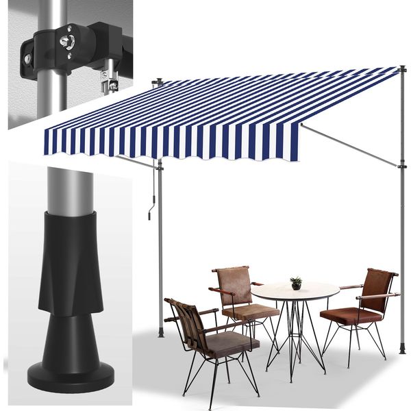 Tenda Da Sole Jopassy Tenda Da Sole A Morsetto Tenda Da Sole Per Balcone Tende Da Sole Resistenti Ai Raggi Uv Tenda Da Sole Con Braccio Articolato Bianco Blu 2M-image