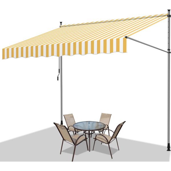 Jiubiaz Tenda Da Sole Tenda Da Sole Con Morsetti Tenda Da Sole Per Balcone Tende Da Sole Resistenti Ai Raggi Uv Tenda Da Sole Con Braccio Articolato Bianco Giallo 1,5 M-image