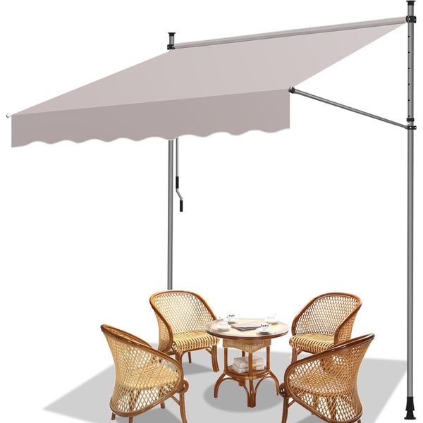 Jiubiaz Tenda Da Sole Tenda Da Sole Con Morsetti Tenda Da Sole Per Balcone Tende Da Sole Resistenti Ai Raggi Uv Tenda Da Sole Con Braccio Articolato Beige 1,5 M-image