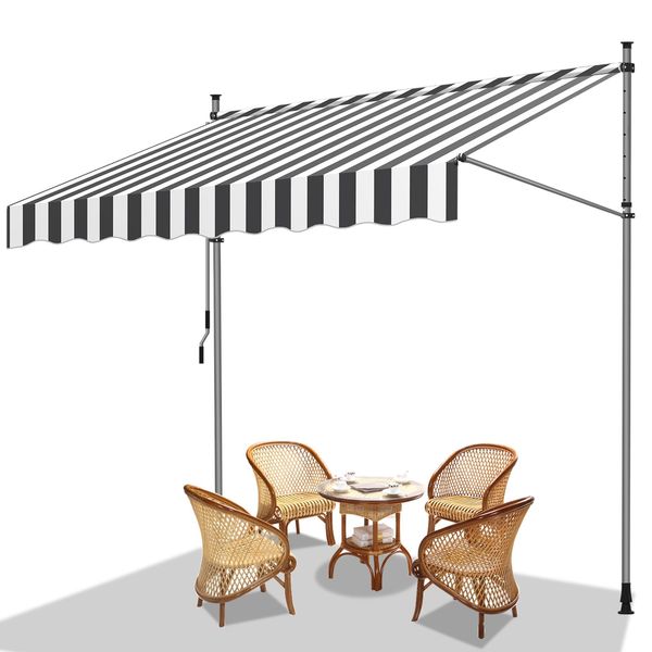 Fiqops Tenda Da Sole A Morsetto Tenda Da Sole Per Balcone Tende Da Giardino Resistente Ai Raggi Uv Tenda A Bracci Pieghevoli Bianco Grigio 3,5M-image