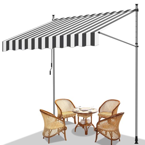 Jiubiaz Tenda Da Sole A Morsetto Tenda Da Sole Per Balcone Tenda Da Sole Per Giardino Resistente Ai Raggi Uv Tenda Da Sole A Bracci Pieghevoli Bianco Grigio 4M-image