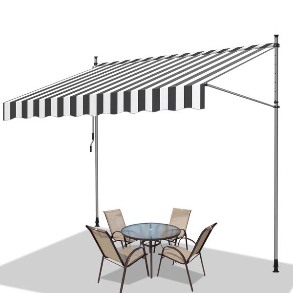 Fiqops Tenda Da Sole A Morsetto Tenda Da Sole Per Balcone Tenda Da Sole Per Giardino Resistente Ai Raggi Uv Tenda Da Sole A Bracci Pieghevoli Bianco Grigio 2M-image