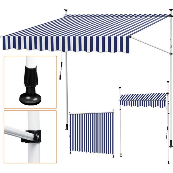 Jiubiaz Tenda Da Sole A Morsetto Tenda Da Sole Retrattile Tenda Da Sole Protezione Solare Balcone Senza Foratura 400X120Cm-image