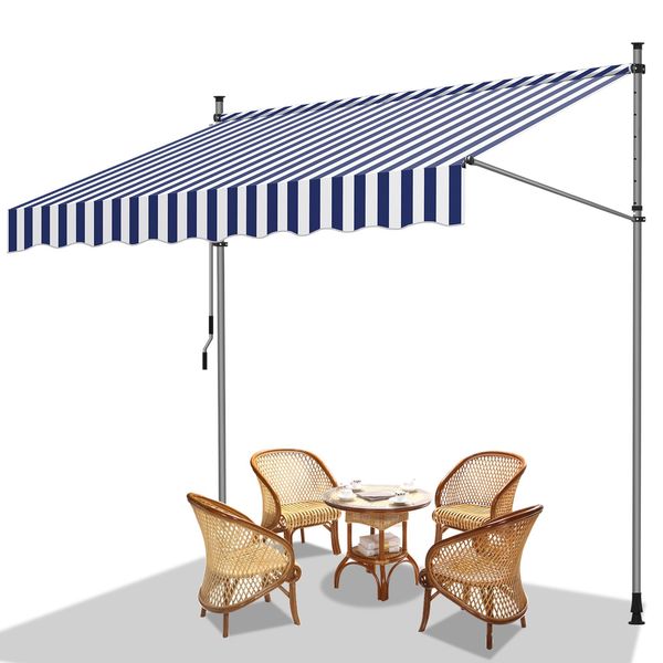 Jiubiaz Tenda Da Sole A Morsetto Tenda Da Sole Per Balcone Tende Da Giardino Resistente Ai Raggi Uv Tenda A Bracci Pieghevoli Bianco Blu 3,5M-image