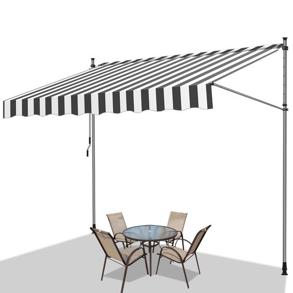 Jiubiaz Tenda Da Sole A Morsetto Tenda Da Sole Per Balcone Tende Da Giardino Resistente Ai Raggi Uv Tenda A Bracci Pieghevoli Bianco Grigio 2,5M-image