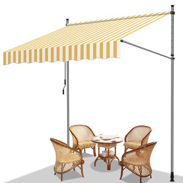 Jiubiaz Tenda Da Sole Tenda Da Sole A Morsetto Tenda Da Sole Per Balcone Tende Da Sole Resistenti Ai Raggi Uv Tenda Da Sole Con Braccio Articolato Bianco Giallo 3M-image