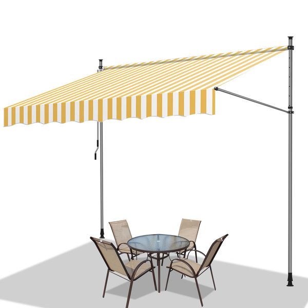 Fiqops Tenda Da Sole A Morsetto Tenda Da Sole Per Balcone Tenda Da Sole Per Giardino Resistente Ai Raggi Uv Tenda Da Sole A Bracci Pieghevoli Bianco Giallo 2,5M-image