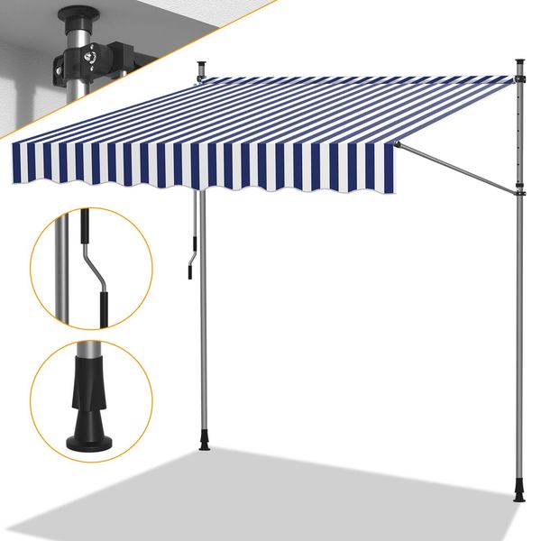 Tenda Da Sole Jopassy Tenda Da Sole A Morsetto Tenda Da Sole Per Balcone Tende Da Sole Resistenti Ai Raggi Uv Tenda Da Sole Con Braccio Articolato Bianco Blu 3,5 M-image