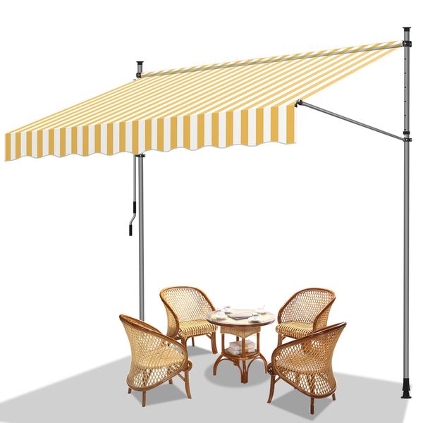 Fiqops Tenda Da Sole A Morsetto Tenda Da Sole Per Balcone Tenda Da Sole Per Giardino Resistente Ai Raggi Uv Tenda Da Sole A Bracci Pieghevoli Bianco Giallo 2M-image