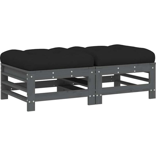 Sgabello Da Giardino Con Cuscino 2 Pz. Legno Di Pino Massiccio Grigio-image