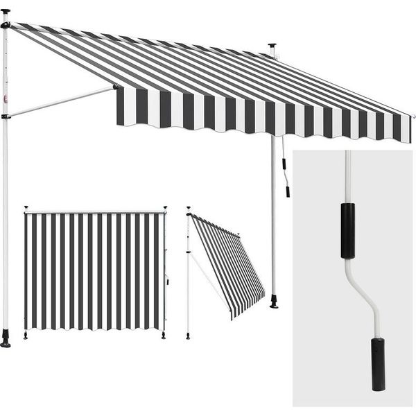 Tenda Da Sole Fiqops Resistente Ai Raggi Uv E All'acqua, Retrattile 2M, Bianco-Grigio-image