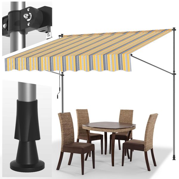 Tolletour Tenda Da Sole Tenda Da Sole Con Morsetti Tenda Da Sole Per Balcone Tende Da Sole Resistenti Ai Raggi Uv Tenda Da Sole Con Braccio Articolato Giallo Blu 3,5 M-image