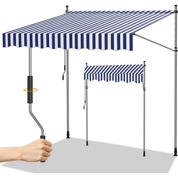 Tolletour Tenda Da Sole Tenda Da Sole Con Morsetti Tenda Da Sole Per Balcone Tende Da Sole Resistenti Ai Raggi Uv Tenda Da Sole Con Braccio Articolato Bianco Blu 3M-image